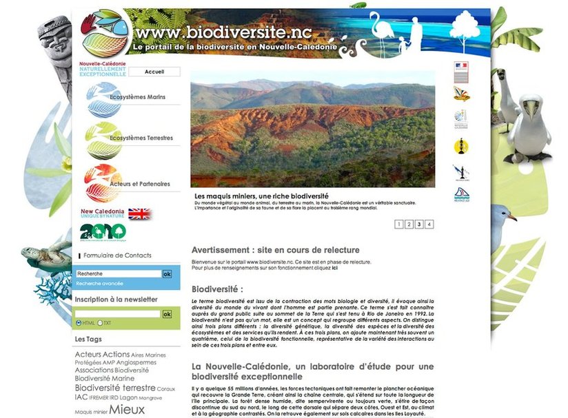 la Une du site www.biodiversite.nc
