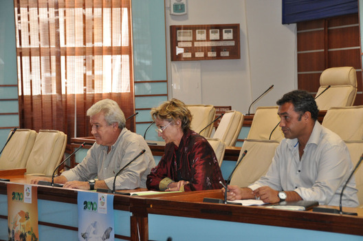 Le Président Harold Martin, Christine Goyetche et Yohann Marcel lors de la conférence de presse